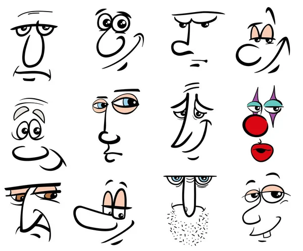 Caras Humanas Dibujos Animados Personas Emociones Elementos Diseño Conjunto Gráfico — Vector de stock