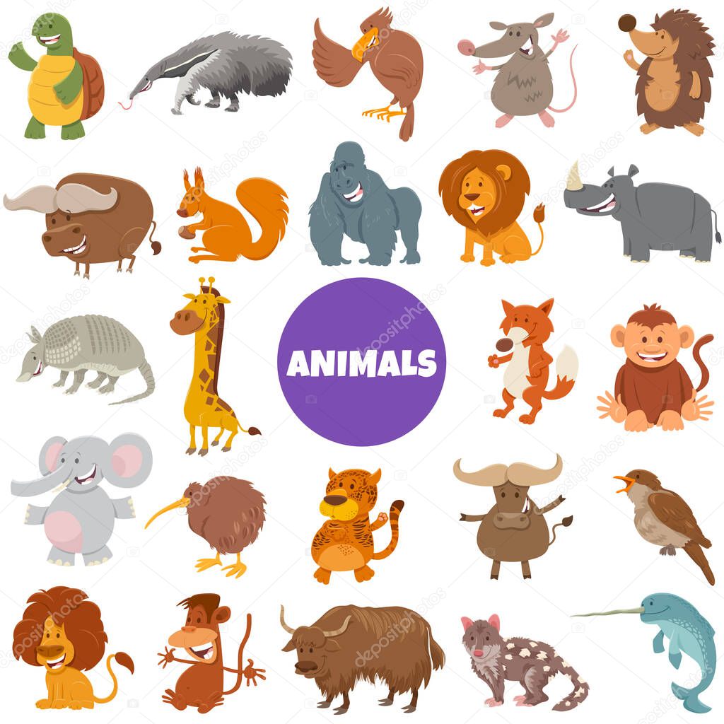 Cartoon Illustration of Funny Wild Animal Characters Big Set