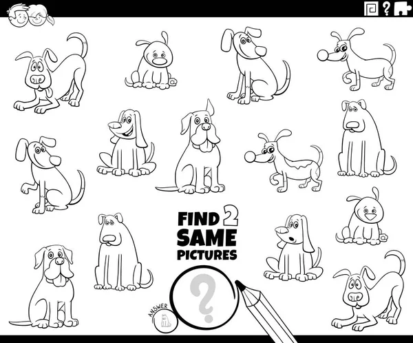 İki Aynı Filmi Bulmanın Siyah ve Beyaz Çizgi Filmleri Köpekli Çocuklar ve Yavrular İçin Eğitim Oyunu Hayvan Karakterleri Kitabı Sayfası Boyama