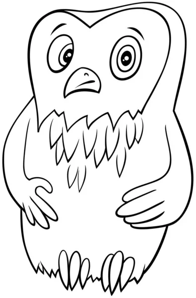面白いフクロウ鳥野生動物のキャラクターぬりえブックページの黒と白の漫画イラスト — ストックベクタ