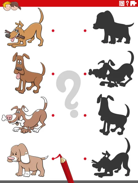 Cartoon Illustration Match Right Shadows Pictures Educational Game Children Dogs — Stock Vector