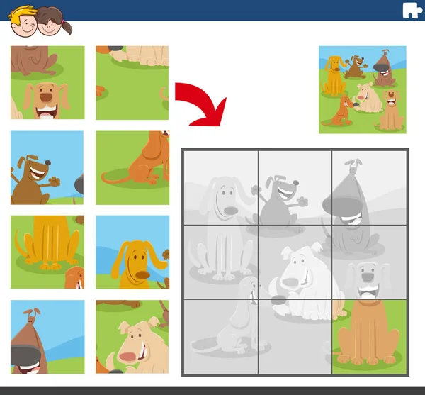 Cartoon Illustratie Van Educatieve Puzzel Spel Voor Kinderen Met Grappige — Stockvector