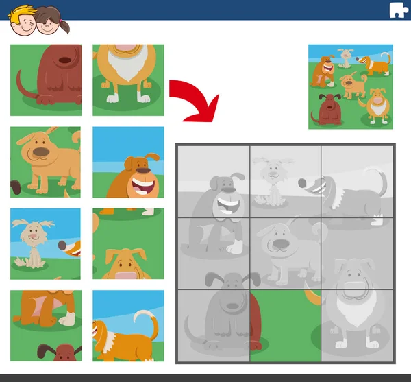 Cartoon Illustratie Van Educatieve Puzzel Spel Voor Kinderen Met Gelukkige — Stockvector