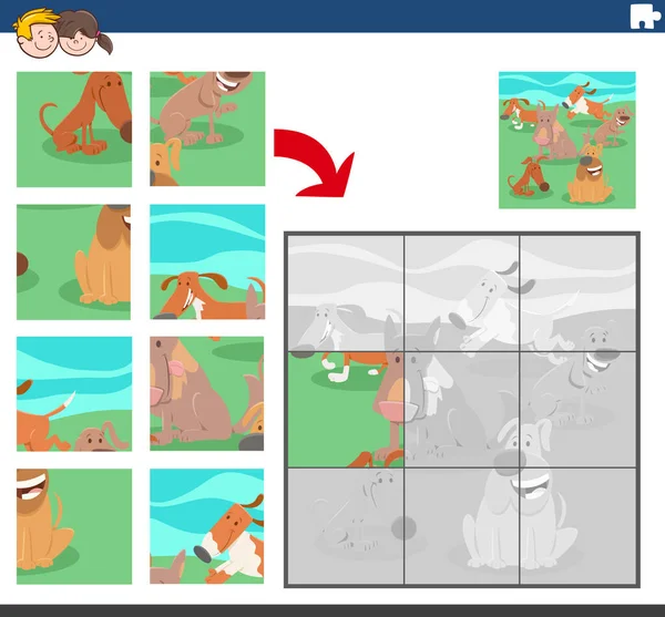 Cartoon Illustratie Van Educatieve Puzzel Spel Voor Kinderen Met Gelukkige — Stockvector