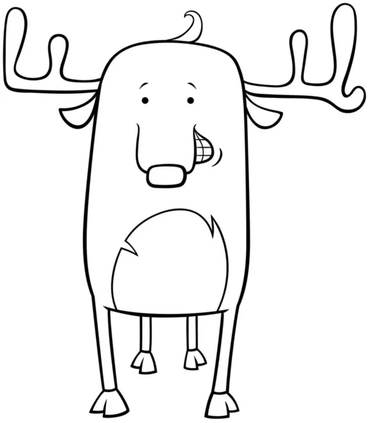 Black White Cartoon Illustration Funny Deer Wild Animal Character Coloring — 스톡 벡터