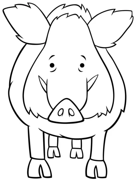 Schwarz Weiße Zeichentrick Illustration Des Lustigen Wildschweins Wild Animal Comic — Stockvektor