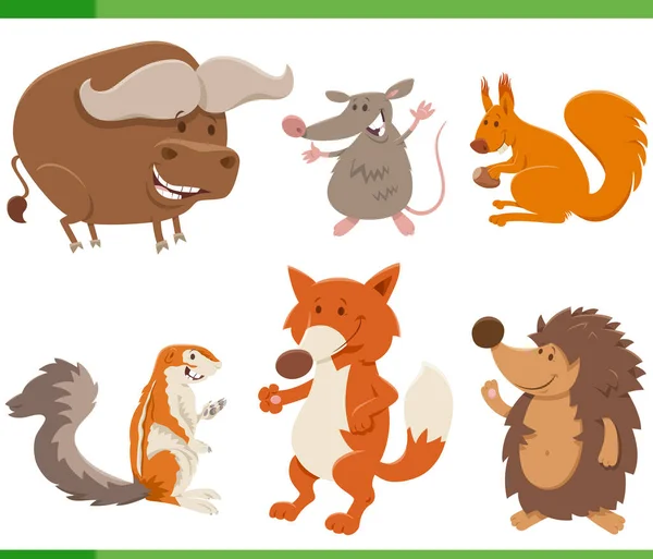 Dibujos Animados Ilustración Lindos Animales Salvajes Comic Personajes Set — Vector de stock