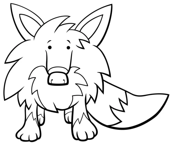 Black White Cartoon Illustration Funny Fox Wild Animal Character Coloring — Stock Vector