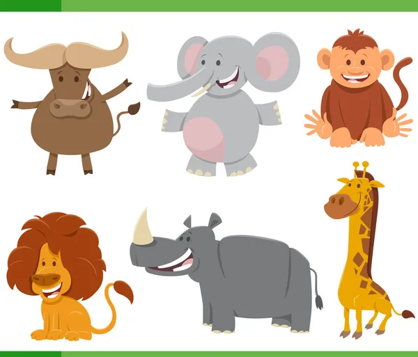 Cartoon Illustration Cute Wild African Animal Comic Characters Set — Stockový vektor