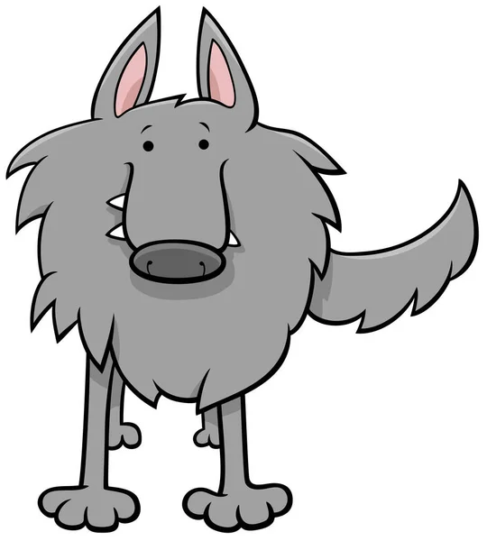 Dibujos Animados Ilustración Gris Divertido Lobo Animal Salvaje Comic Carácter — Archivo Imágenes Vectoriales