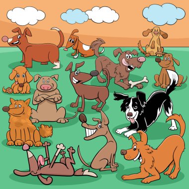 Köpekler ve Yavrular Çizgi Filmi Komik Hayvan Karakterleri Grubu