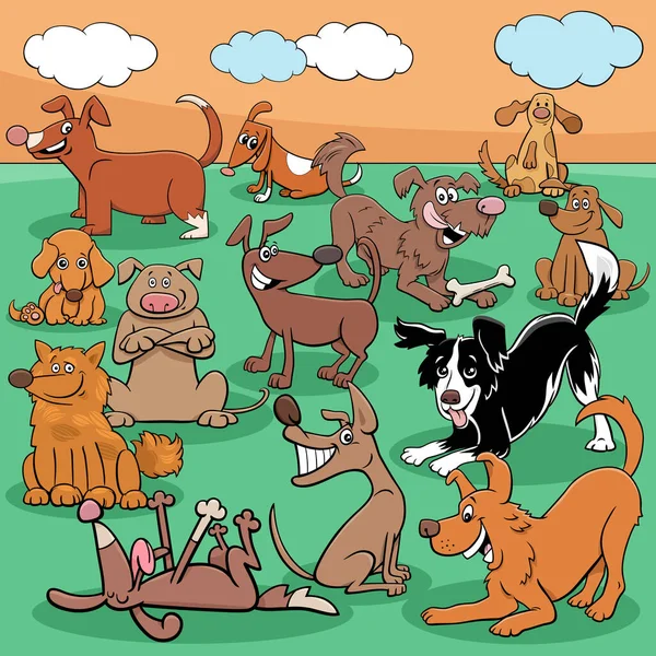 Illustrazione Del Fumetto Cani Cuccioli Funny Animal Characters Group — Vettoriale Stock