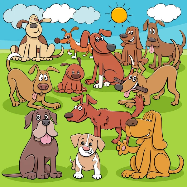 Γελοιογραφία Εικονογράφηση Της Ομάδας Σκυλιών Και Κουταβιών — Διανυσματικό Αρχείο