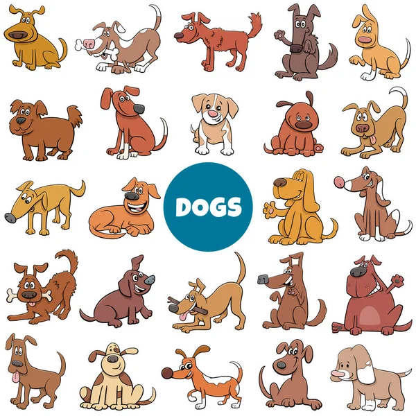 Dibujos Animados Ilustración Perros Cachorros Mascotas Personajes Animales Big Set — Vector de stock