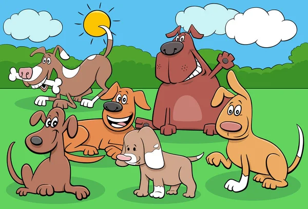 Desenhos Animados Ilustração Cães Engraçados Filhotes Grupo Personagens Animais — Vetor de Stock