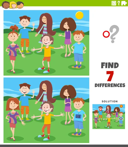 Cartoon Illustration Finding Differences Pictures Vzdělávací Hra Legrační Děti Dospívající — Stockový vektor