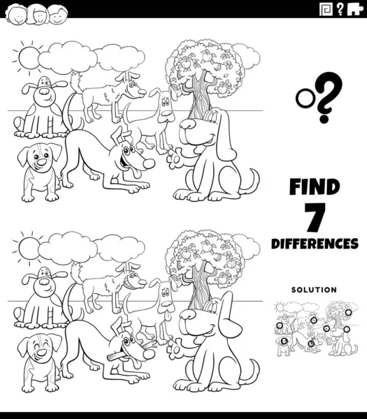 Black White Cartoon Illustration Finding Differences Pictures Educational Task Children — Stock Vector