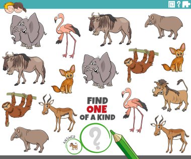 Comic Wild Animal Characters ile Nazik Resimli Eğitim Oyununun Çizgi Film Çizimi