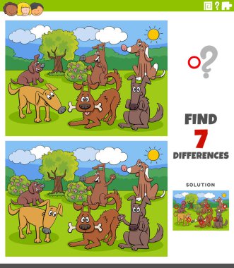 Köpekli Çocuklar ve Yavrular Grubu 'nun Eğitimsel Görevi Arasındaki Farkları Bulma Çizgi Filmi