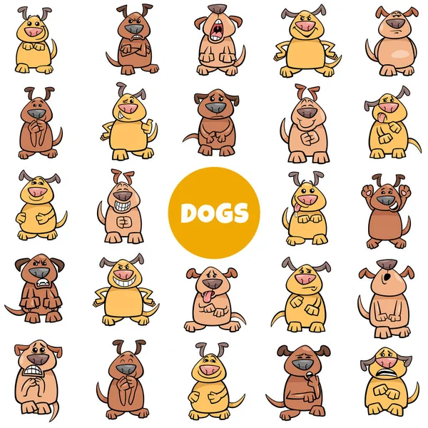 Cartoon Illustration Dog Characters Emotions Moods Big Set — Stock Vector