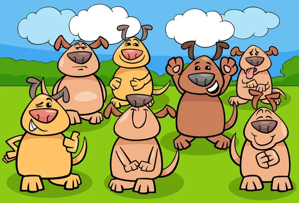 Illustrazione Cartone Animato Cani Divertenti Cuccioli Gruppo Personaggi Animali — Vettoriale Stock