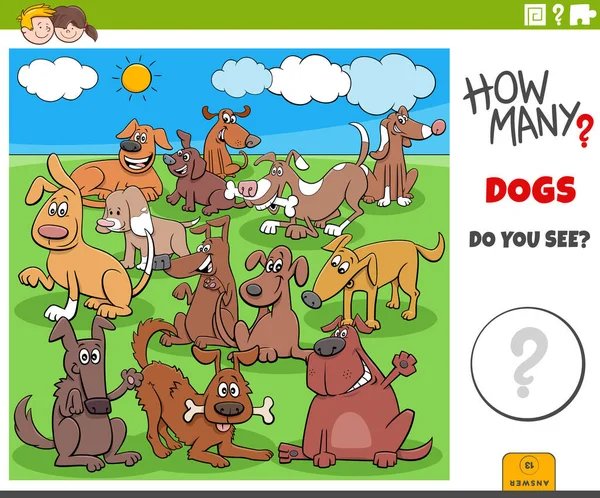 Illustration Jeu Comptage Éducatif Pour Enfants Avec Des Chiens Drôles — Image vectorielle