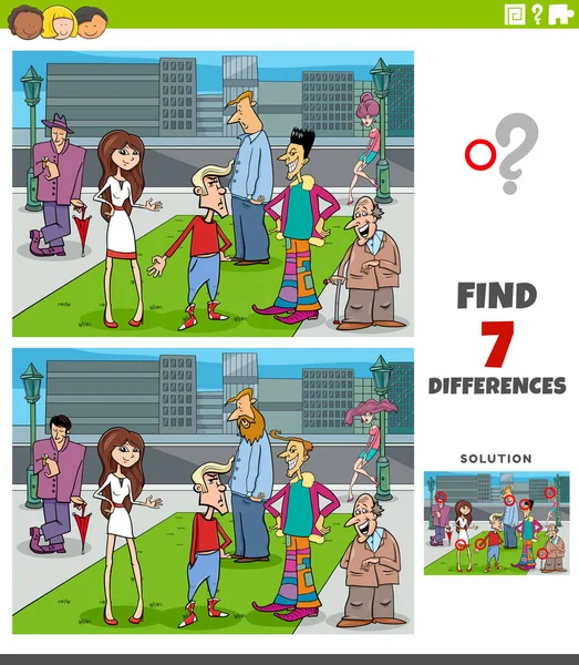 Cartoon Illustration Finding Differences Pictures Educational Task Kids People Group — Stockový vektor