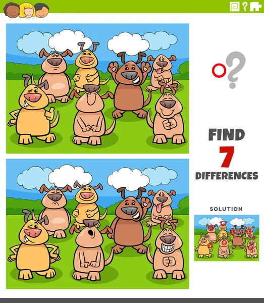 Cartoon Illustration Find Differences Pictures Educational Task Children Comic Dogs — стоковий вектор