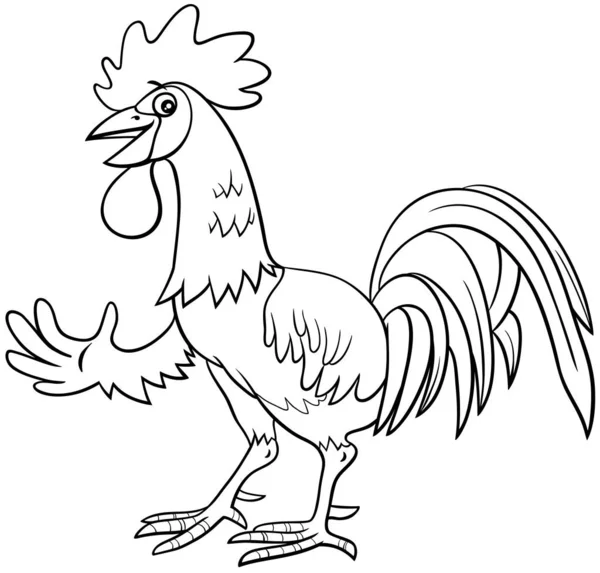 Desenho Preto Branco Ilustração Funny Rooster Farm Bird Animal Personagem — Vetor de Stock