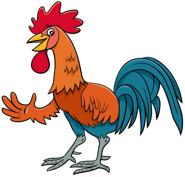 Ilustração Dos Desenhos Animados Funny Rooster Farm Bird Animal Character —  Vetores de Stock