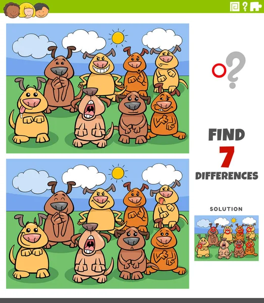 Cartoon Illustration Finding Differences Pictures Educational Game Kids Comic Dogs — стоковый вектор