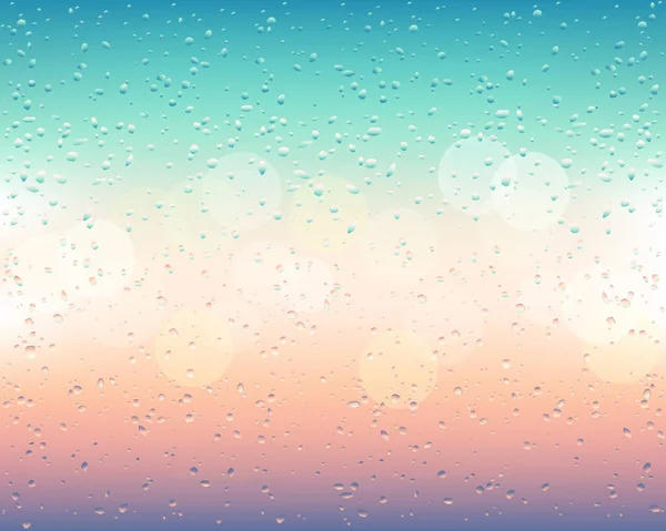 杯子上的水滴和滴滴. 雨滴落在一个模糊的窗户背景与bokeh 。 灿烂的黎明或灿烂的夜晚. 梯度网 — 图库矢量图片