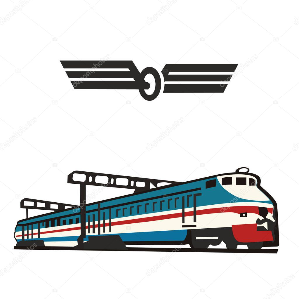 Old train  with the logo of the Russian Railways