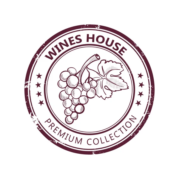 Timbre Grunge avec collection de vins fins — Image vectorielle