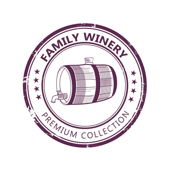 Carimbo de etiqueta Grunge com barril de design de vinícola familiar —  Vetores de Stock