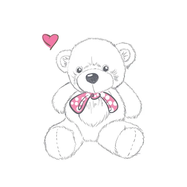 Doodle illustratie met doodle Valentine teddy beer — Stockvector