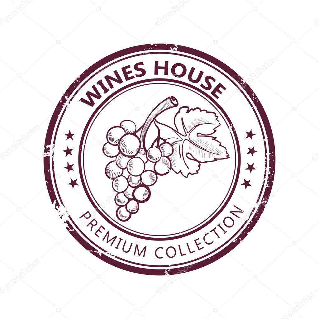 Grunge stamp with fine wine collection isolated on white background