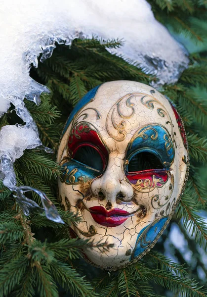 Karnaval maskesi bir Noel ağacı üzerinde 