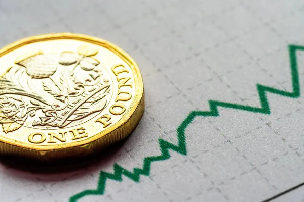 New British One Pound Sterling Coin Chart Rate — Stock Photo, Image