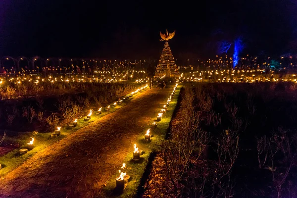 Fire walk and candle for christmas decoration outdoor