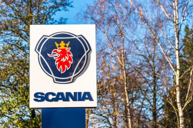 Northampton İngiltere 07 Aralık 2017: Scania motorlar logo işaret içinde Brackmills sanayi sitesi