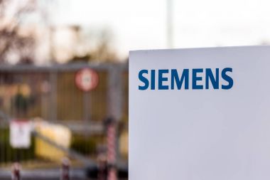 Northampton UK January 06 2018: Siemens logo sign post clipart