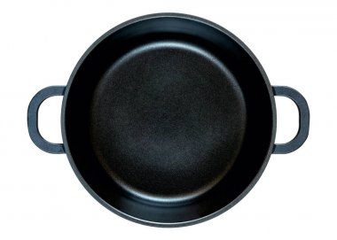 Yemek için yeni bir dökme demir tava. Yukarıdan görüntülemek