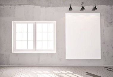 3D çizim. çatı katında boş oda. 