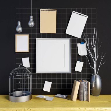 3D çizim, çalışma alanı. Loft tarzı.