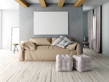 Poster iç merdiven ile alay. oturma odası hippi tarzı.