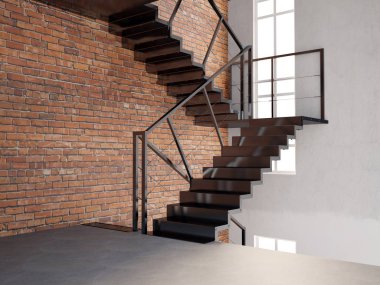 Duvar iç merdiven ile alay et. oturma odası hippi tarzı.