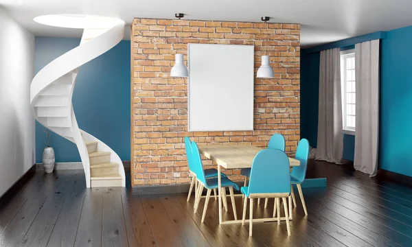 Mock up wall in interior with stairs and dining area. living roo — Stock Photo, Image