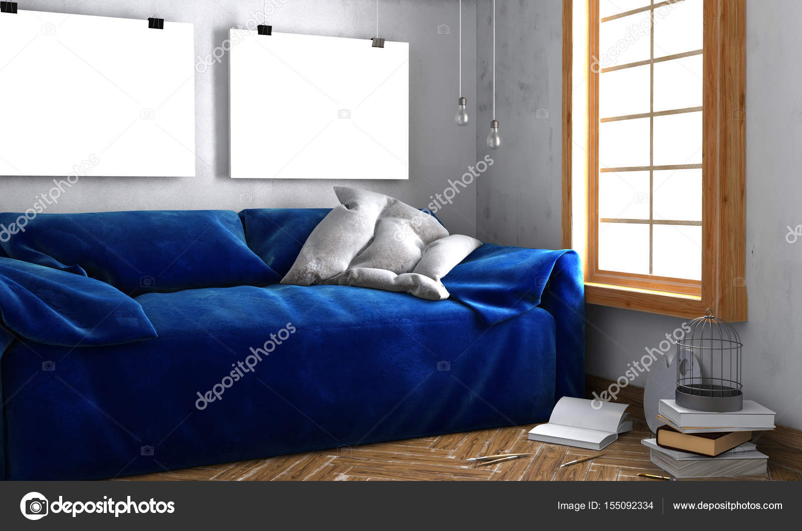Mock Up Poster In Interior With Sofa Living Room Hipster