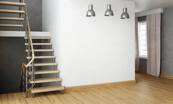 Mock up wall in interior with stairs. living room hipster style. — Stock Photo, Image
